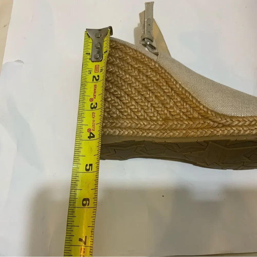 JIMMY CHOO Women’s 38 US 8 Espadrille Platform Wedge Gold Metallic Leather